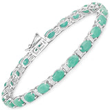 10.47 Carat Genuine Emerald and White Topaz .925 Sterling Silver Bracelet