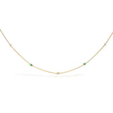 14K Yellow Gold Bezel Set Alternating Green Emerald and Diamond Station Necklace - 18" Inches