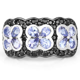 14K Yellow Gold Plated 2.60 Carat Genuine Tanzanite and Black Spinel .925 Sterling Silver Ring
