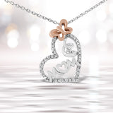 Two Tone .925 Sterling Silver 1/5 cttw Diamond "Mom" and Heart Pendant Necklace (H-I, I1-I2)