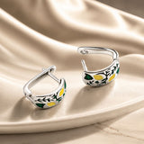 925 Sterling Silver Earrings for Women - Enamel Process - Oxidized Silver - 1.4x0.6 cm