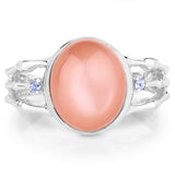 6.54 Carat Genuine Peach Moonstone and Tanzanite .925 Sterling Silver Ring