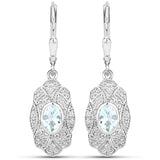 0.96 Carat Genuine Aquamarine and White Topaz .925 Sterling Silver Earrings