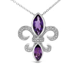 .925 Sterling Silver Purple Amethyst Marquise and Diamond Accent Fleur De Lis Pendant Necklace (H-I Color, SI1-SI2 Clarity) - Size 18"