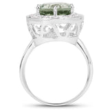 4.94 Carat Genuine Green Amethyst and White Topaz .925 Sterling Silver Ring