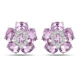 18K White Gold Plated 7.74 Carat Genuine Pink Amethyst and White Topaz .925 Sterling Silver Earrings