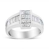 14K White Gold 2 3/4 Cttw Invisible-Set Princess and Channel-Set Baguette Diamond Step Up Cocktail Ring (G-H Color, SI1-SI2 Clarity) - Ring Size 9.25