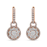 18K Rose Gold 1 1/2 Cttw Round Shaped Diamond Composite Drop and Dangle Leverback Earrings (F-G Color, VS1-VS2 Clarity)