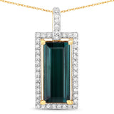 4.28 Carat Genuine Green Tourmaline and White Diamond 14K Yellow Gold Pendant