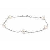 14K White Gold Cultured White Freshwater Pearl Station Bracelet