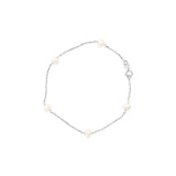 14K White Gold Cultured White Freshwater Pearl Station Bracelet