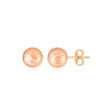 14K Rose Gold Ball Earrings with Linear Texture