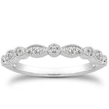 14k White Gold Vintage Look Fancy Pave Diamond Milgrain Wedding Ring Band