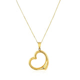 14k Yellow Gold Floating Heart Drop Pendant