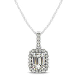 Halo Pendant With Emerald Center Diamond in 14k White Gold (1 1/5 cttw)