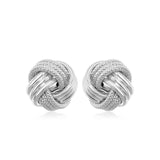 14k White Gold Love Knot with Ridge Texture Earrings