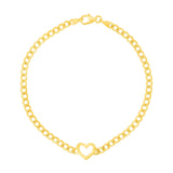 14k Yellow Gold 7 inch Curb Chain Bracelet with Heart