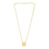 14k Yellow Gold High Polish Circle Disc Paperclip Link Necklace