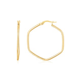 14K Yellow Gold Hexagon Hoop Rounded Edge Earrings