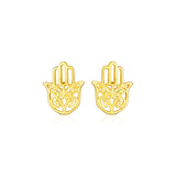 14k Yellow Gold Polished Hand of Hamsa Post Earrings