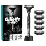 Gillette Mach3 Charcoal Razor with 5 Refill Blades & Stand