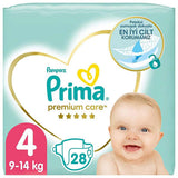 Prima Premium Care Baby Diapers, Size 4, 28 Count - Soft, Leakproof, and Dermatologically Tested Diapers for Sensitive Skin