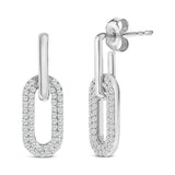 10K White Gold 1/2 Cttw Lab Grown Diamond Dangling Paperclip Drop Earrings