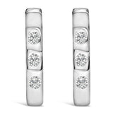 10K White Gold 1/10 Cttw Three Stone Lab Grown Diamond Oval Huggies Hoop Earrings