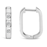 10K White Gold 1/10 Cttw Three Stone Lab Grown Diamond Oval Huggies Hoop Earrings