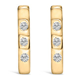 10K White Gold 1/10 Cttw Three Stone Lab Grown Diamond Oval Huggies Hoop Earrings