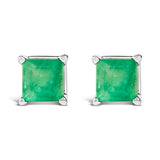14K White Gold 5x5MM Princess Cut Purple Amethyst Solitaire Stud Earrings