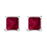14K White Gold 5x5MM Princess Cut Purple Amethyst Solitaire Stud Earrings