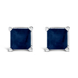 14K White Gold 5x5MM Princess Cut Purple Amethyst Solitaire Stud Earrings