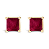 14K White Gold 5x5MM Princess Cut Purple Amethyst Solitaire Stud Earrings
