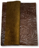 Luggage Brown Floral Embossed Leather - 8.5" x 11" Pre-Cut Sheets