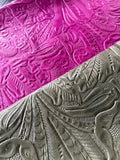 Olive Green Large Floral Embossed Cowhide