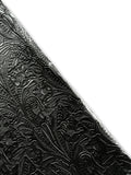 Black Large Floral Embossed Cowhide