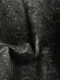 Black Large Floral Embossed Cowhide