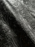 Black Large Floral Embossed Cowhide