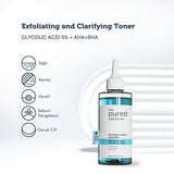 The Purest Solutions Exfoliating Toner with Glycolic Acid (5% AHA) & BHA - Anti-Aging Skincare for Pore Minimization & Sebum Balance