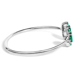 Sterling Silver White Topaz and Green Emerald Floral Bangle Bracelet