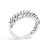 14K White Gold 7/8 Cttw Lab Grown Baguette Weave Design Band Ring
