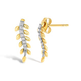 14K Yellow Gold 1/10 Cttw Diamond Leaf Drop Stud Earrings