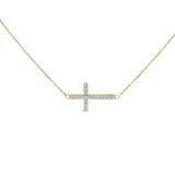 10K Yellow Gold 1/5 Cttw Diamond Sideways Cross Pendant Necklace