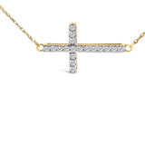10K Yellow Gold 1/5 Cttw Diamond Sideways Cross Pendant Necklace