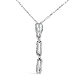 14K White Gold 1/10 Cttw Diamond Triple Paper Clip Pendant Necklace
