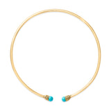 18K Yellow Gold Sculpted Collar Necklace with Turquoise Cabochon Ends