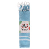 Eklips Turquoise Striped Turkish Towel Peshtamal: Lightweight, Quick Dry, Compact Beach, Bath & Travel Hammam Towel