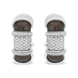 18K White Gold Flash Plated .925 Sterling Silver Clear Graphite Grey Enamel 5/8 Cttw Round Diamonds Huggie Hoop Earrings (F-G Color, VS1-VS2 Clarity)