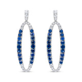18K White Gold 1.11 Cttw Blue Round Diamond and Blue Sapphire Openwork Oval Shaped Dangle Earrings (F-G Color, VS1-VS2 Clarity)